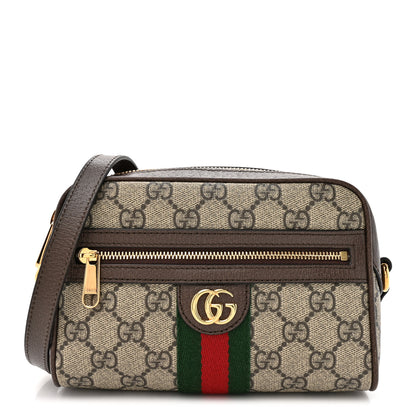 Gucci GG Supreme Monogram Textured Dollar Calfskin Mini Ophidia Shoulder Bag Beige Ebony New Acero 1 of 10