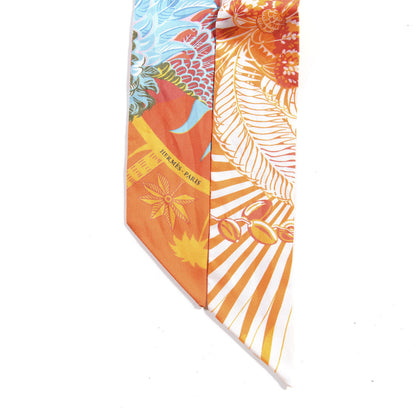 Hermes Silk Mythiques Phoenix Coloriages Twilly Blanc Orange Bleu 4 of 5