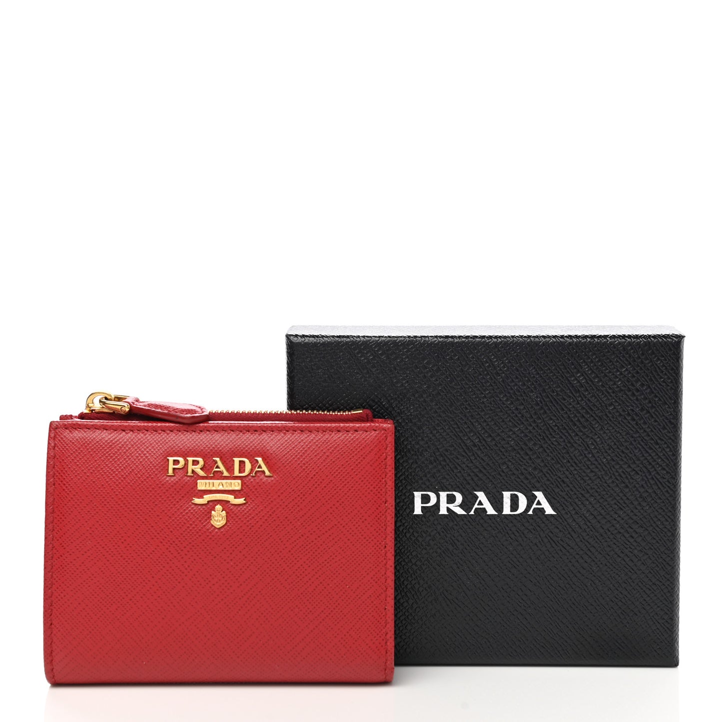 Saffiano Zip Top Compact Wallet Fuoco