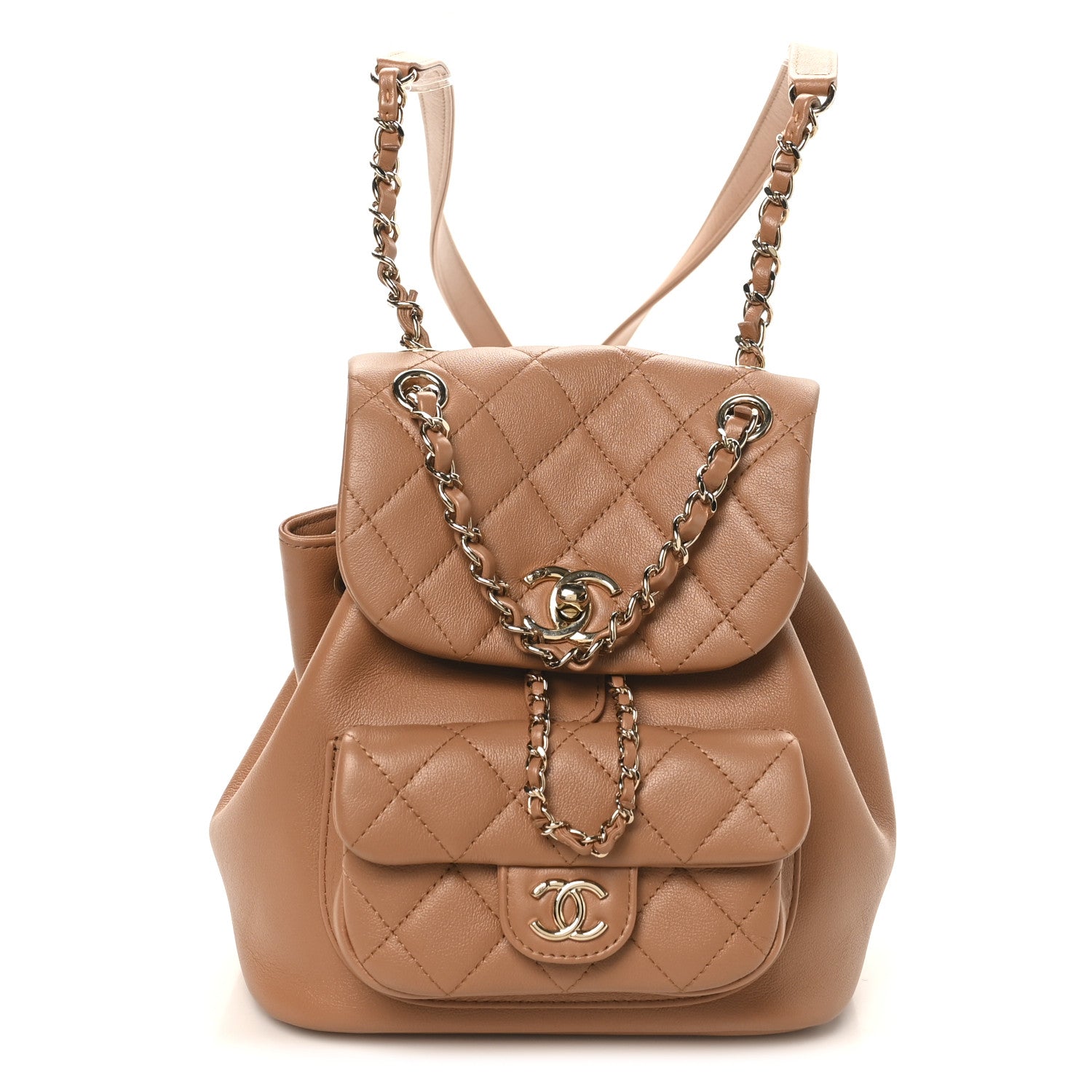 Chanel Quilted Small Duma Pockets Drawstring Backpack Light Brown 1 of 10
