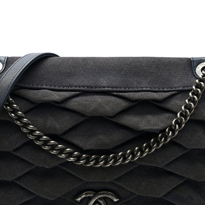 Chanel Denim Pleated Denim Turtle Flap Dark Blue 8 of 11