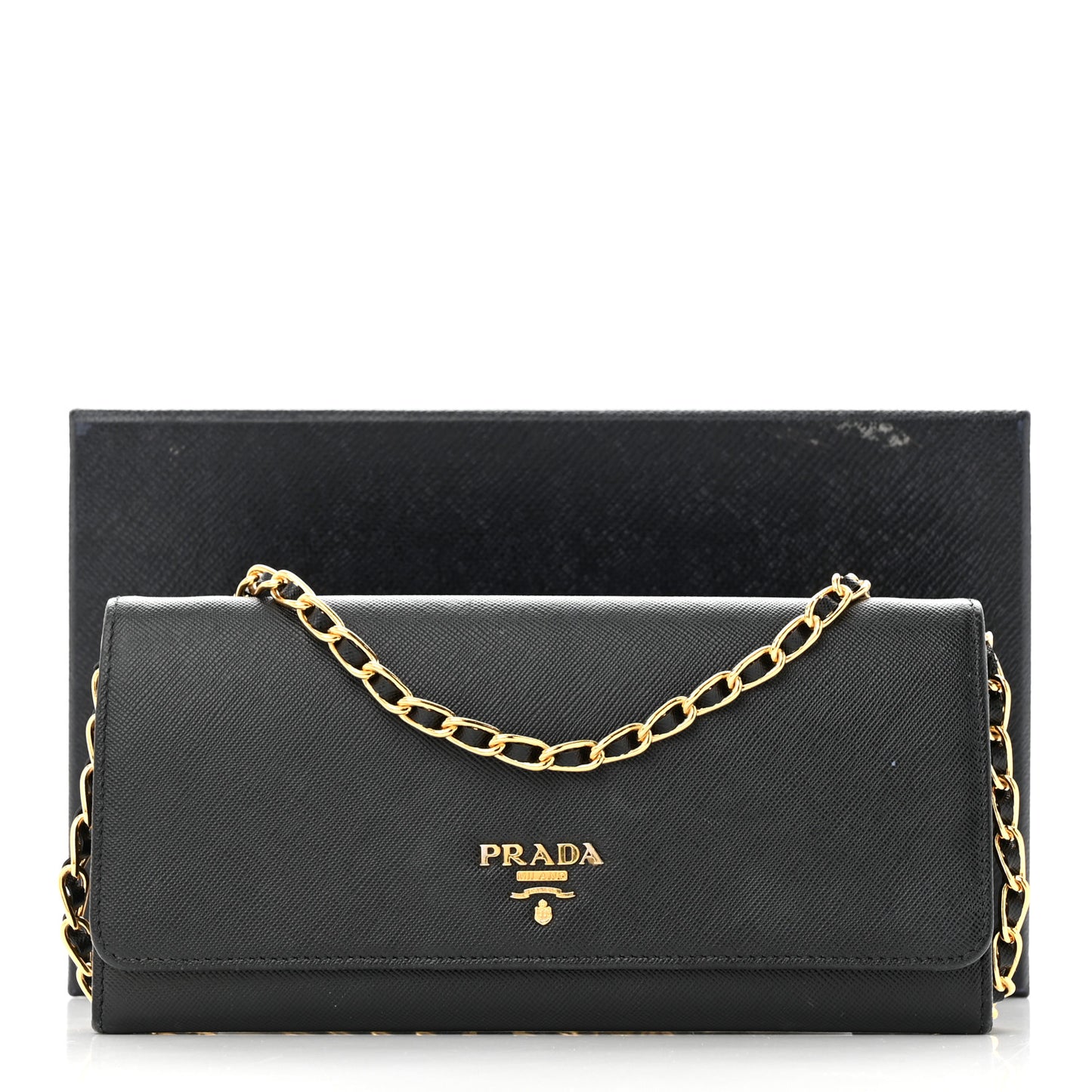 Saffiano Metal Oro Chain Wallet Black
