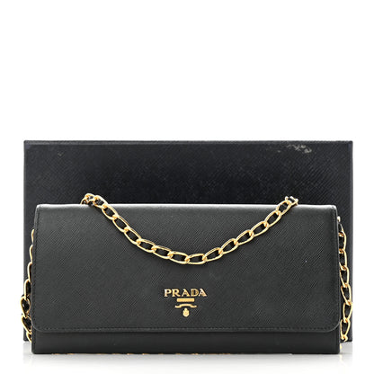 Prada Saffiano Metal Oro Chain Wallet Black 15 of 15