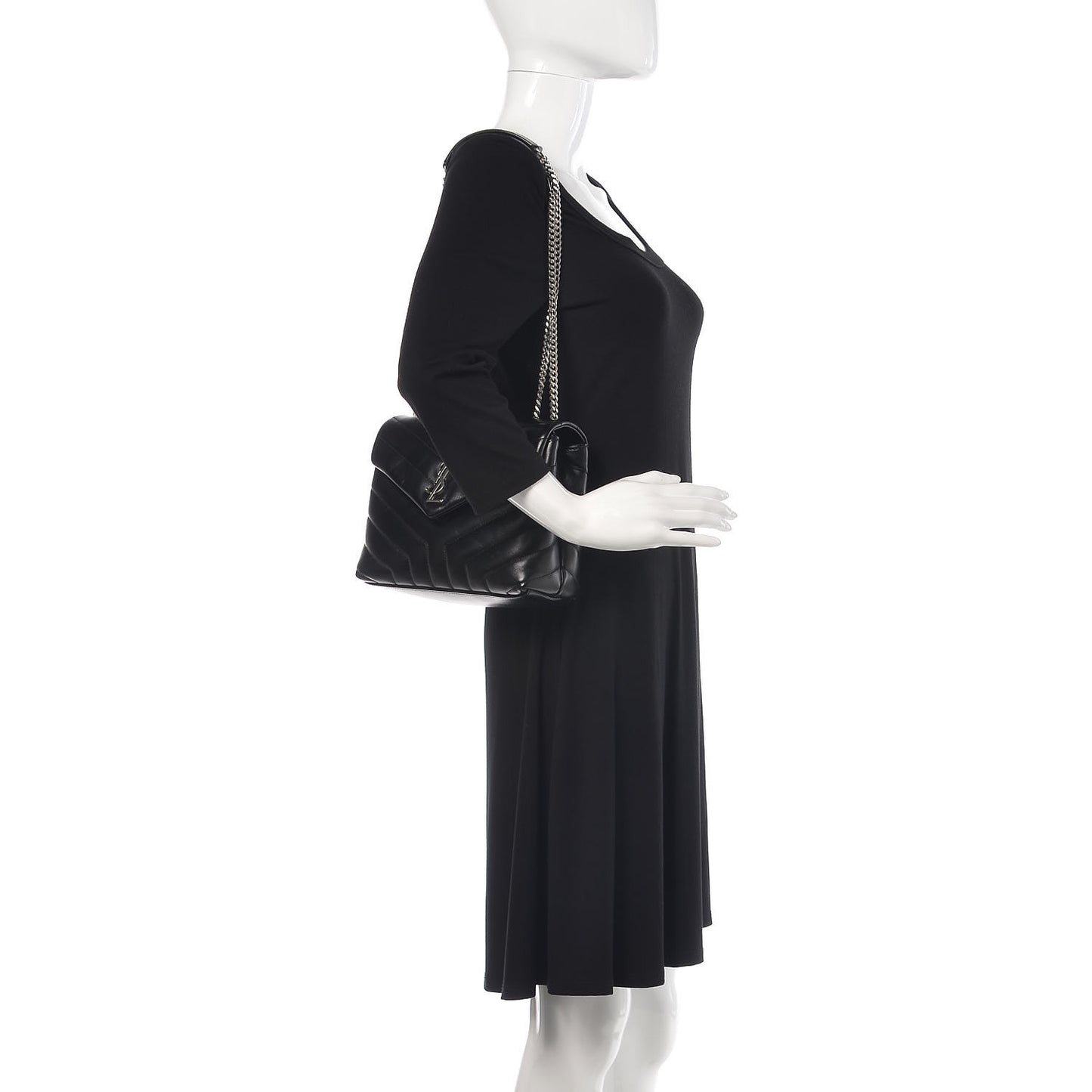 Calfskin Y Quilted Monogram Small Loulou Chain Satchel Black