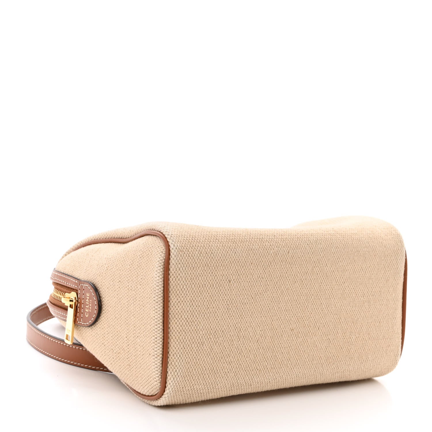 Celine Triomphe Textile Calfskin Small Boston Bag Natural Tan 4 of 10