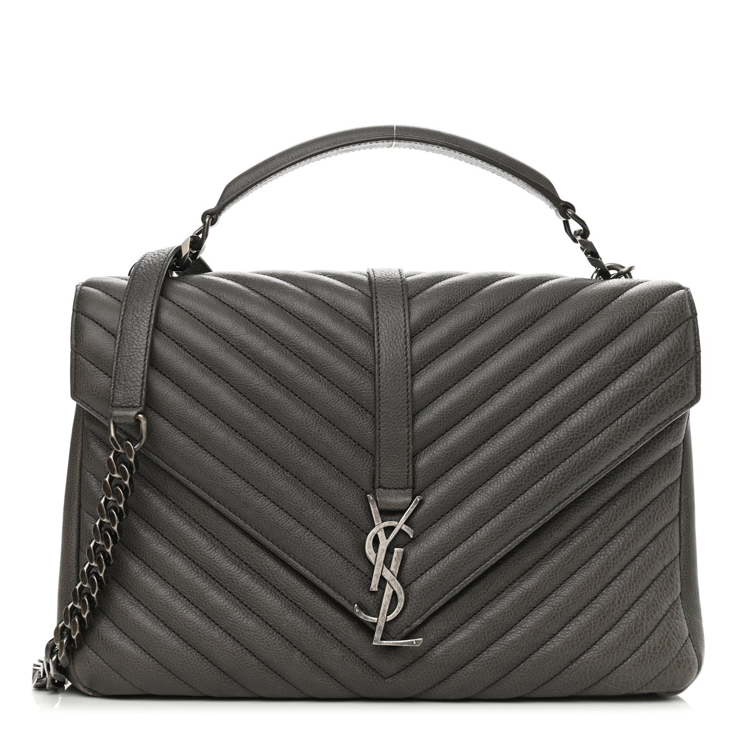 Sheepskin Matelasse Chevron Monogram Large College Satchel Dark Anthracite