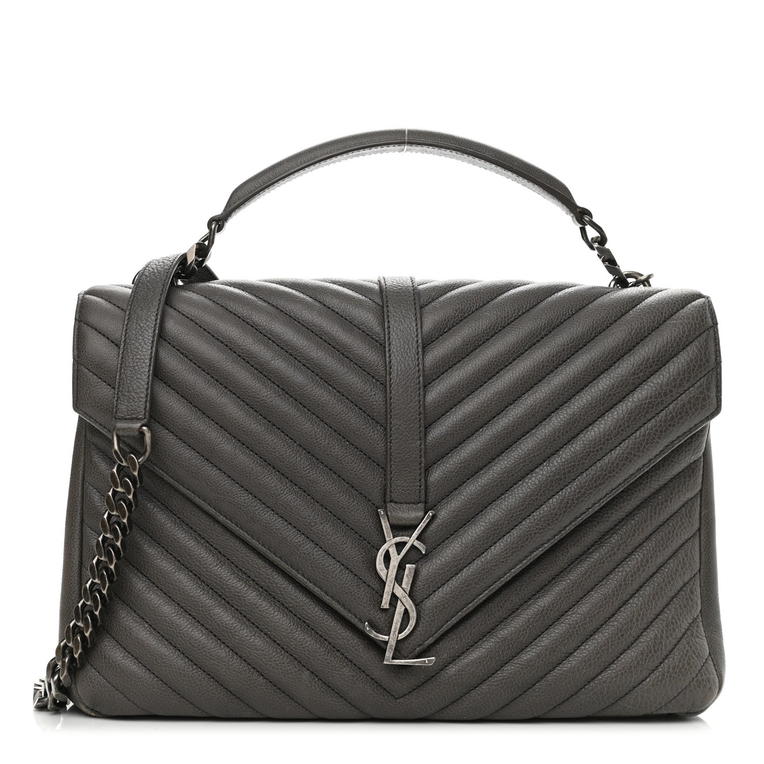 Saint Laurent Sheepskin Matelasse Chevron Monogram Large College Satchel Dark Anthracite 1 of 10