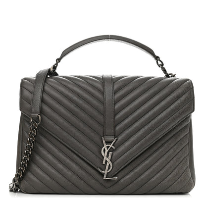 Saint Laurent Sheepskin Matelasse Chevron Monogram Large College Satchel Dark Anthracite 1 of 10