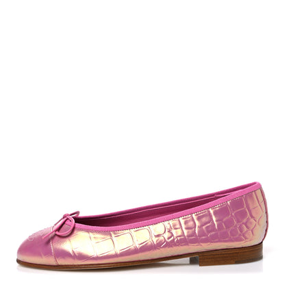 Chanel Iridescent Calfskin Crocodile Embossed Ballerina Flats 36.5 Pink 1 of 11