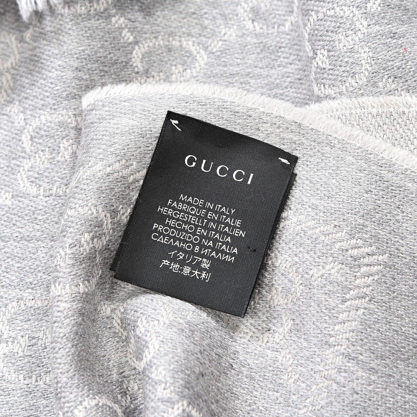 Wool Jacquard Monogram Fringe Scarf Grey