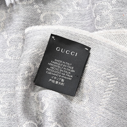 Gucci Wool Jacquard Monogram Fringe Scarf Grey 4 of 4