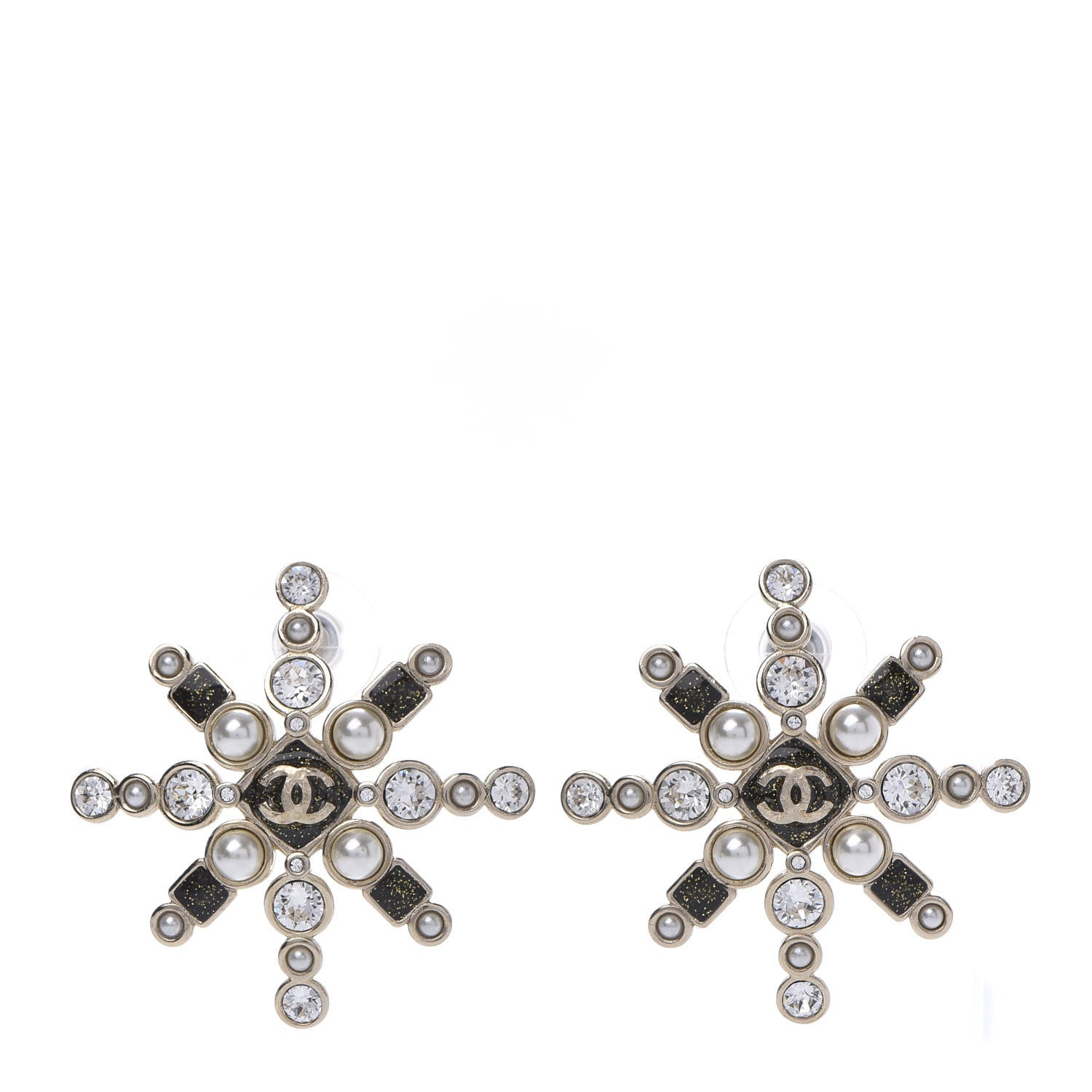 Chanel Crystal Pearl Star Glass Earrings Gold 1 of 5