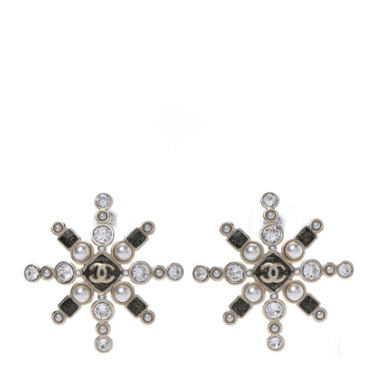 Chanel Crystal Pearl Star Glass Earrings Gold 1 of 5