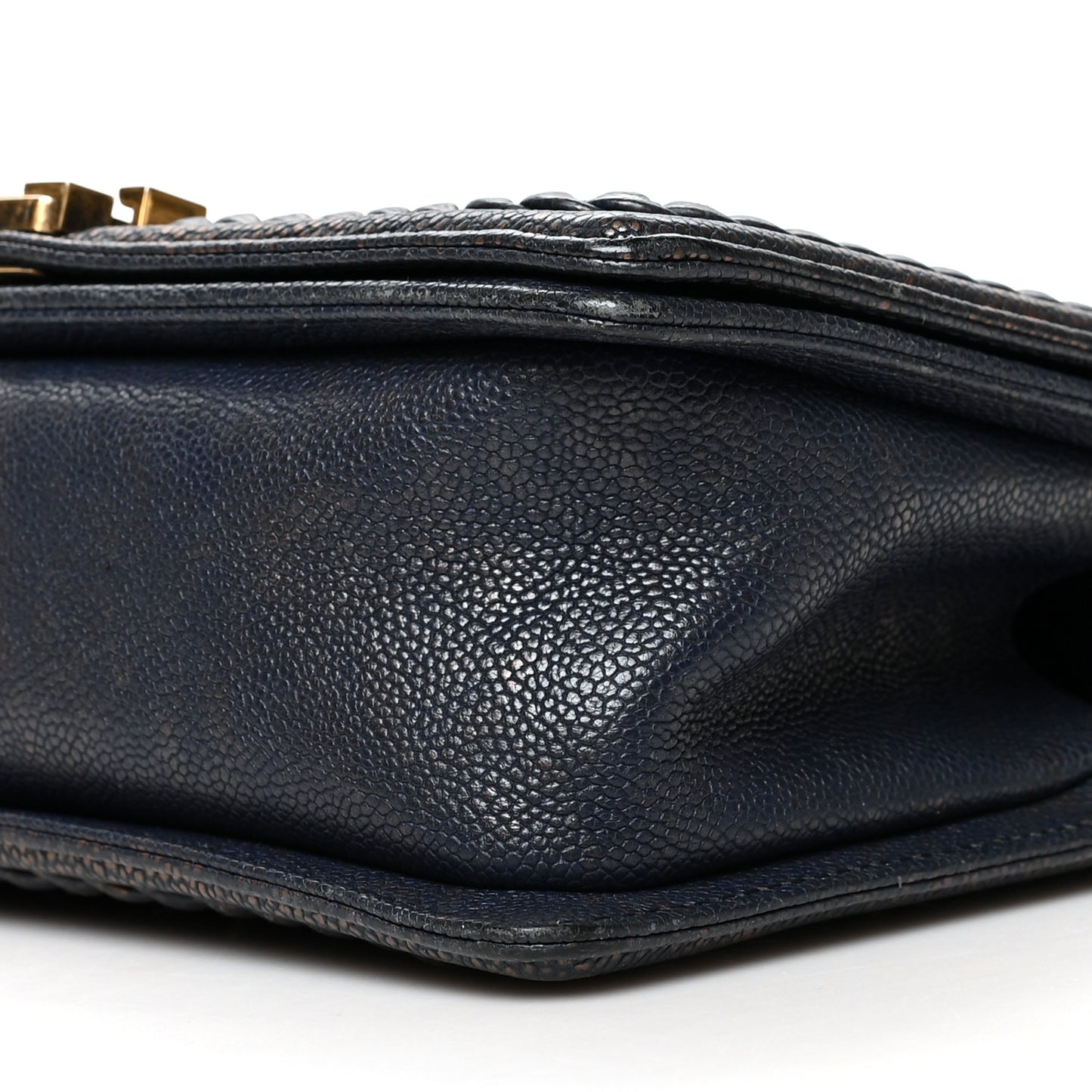 Patinated Caviar Chevron Braided Medium Boy Flap Navy Blue