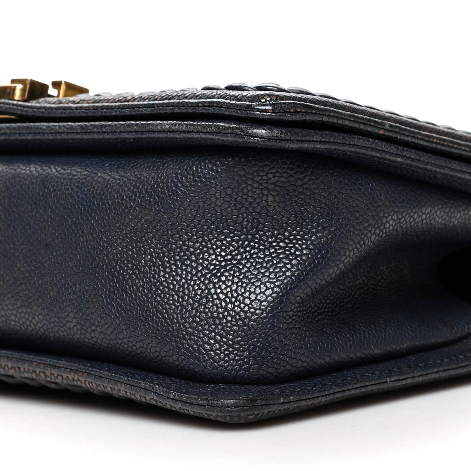 Chanel Patinated Caviar Chevron Braided Medium Boy Flap Navy Blue 10 of 10