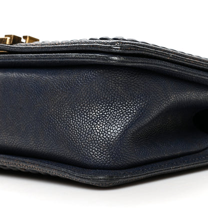 Chanel Patinated Caviar Chevron Braided Medium Boy Flap Navy Blue 10 of 10