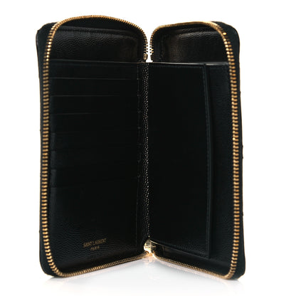 Saint Laurent Grain De Poudre Matelasse Chevron Monogram Compact Zip Around Wallet Black 5 of 9