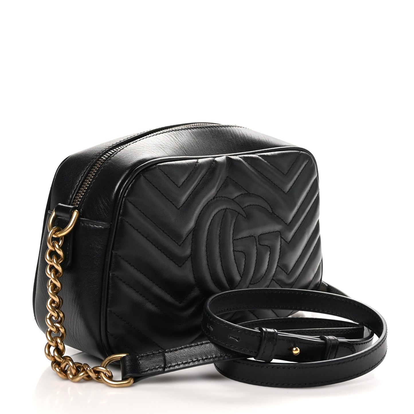 Calfskin Matelasse Small GG Marmont Chain Shoulder Bag Black