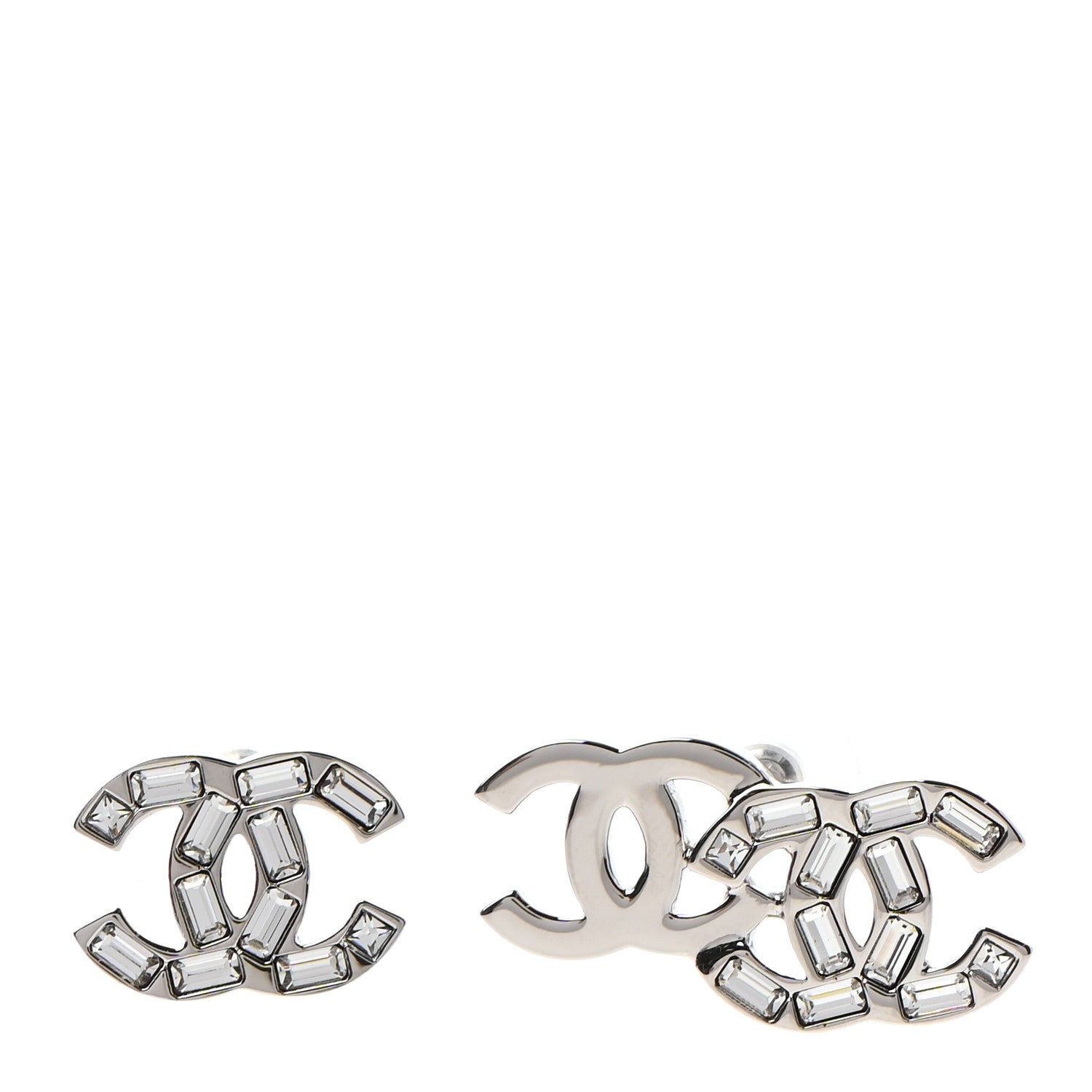 Chanel Baguette Crystal Double CC Earrings Silver 1 of 4