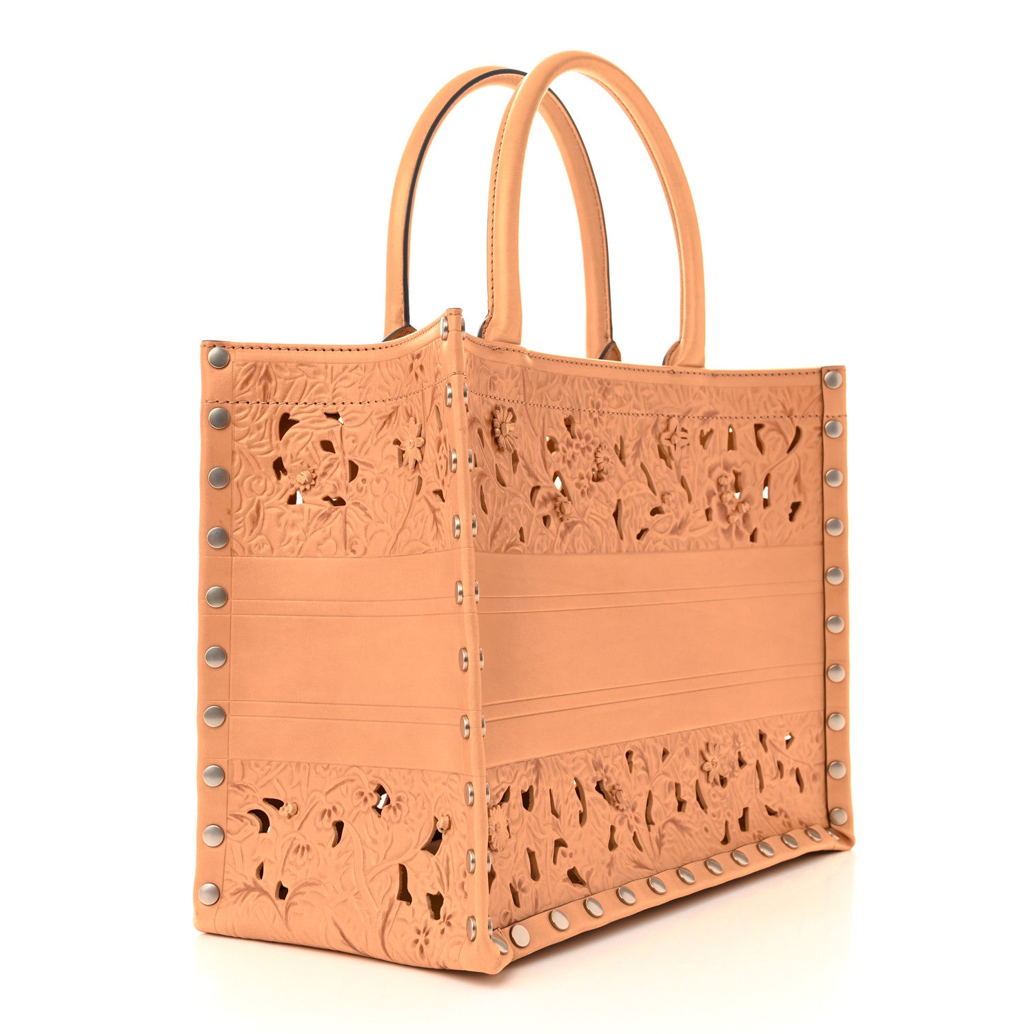 Christian Dior Calfskin Laser Cut Studded Medium Book Tote Beige 3 of 14