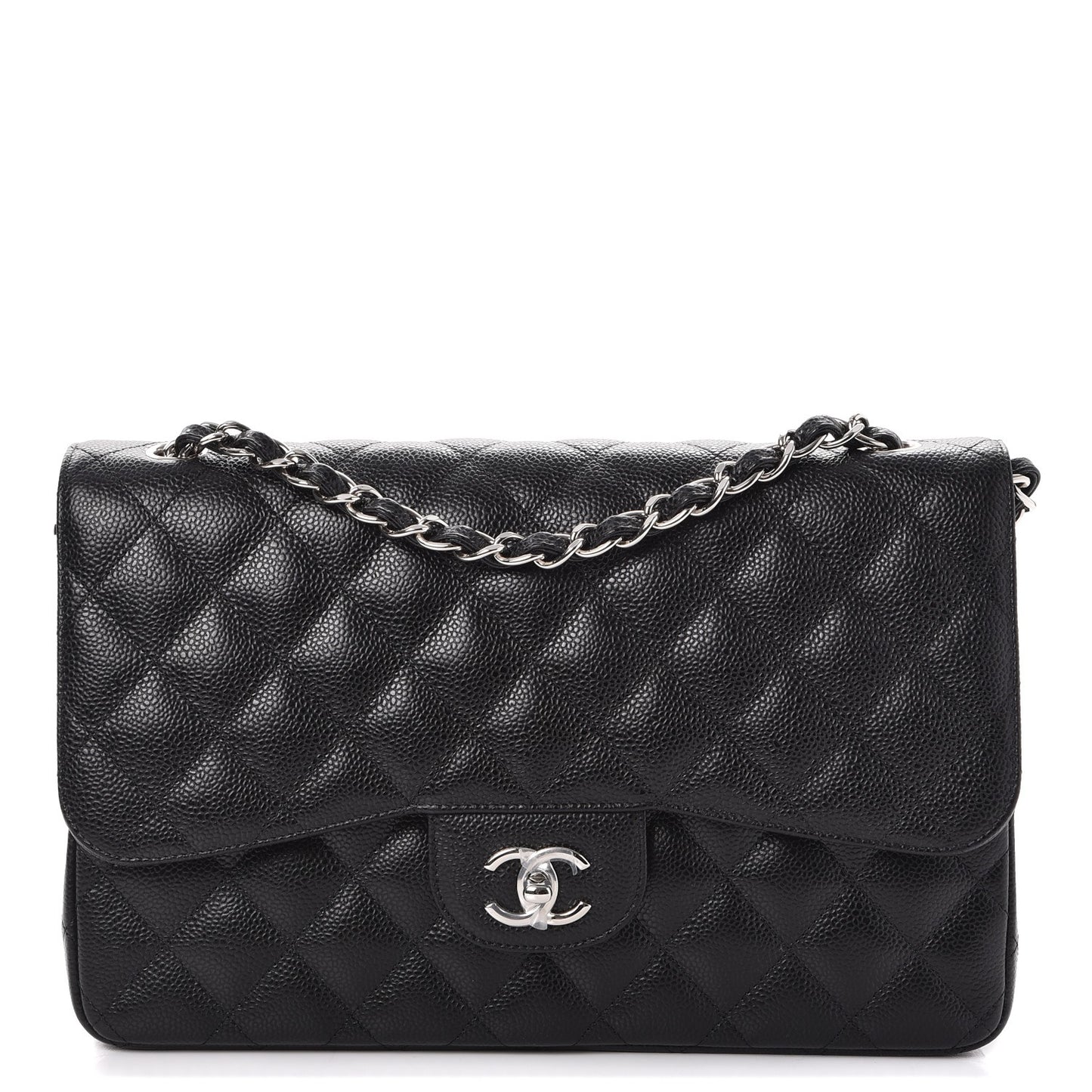 Caviar Quilted Jumbo Double Flap Black