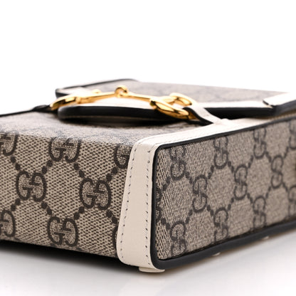 Gucci GG Supreme Monogram Azalea Calfskin Mini Horsebit 1955 Crossbody Bag Beige Ebony Mystic White 10 of 11