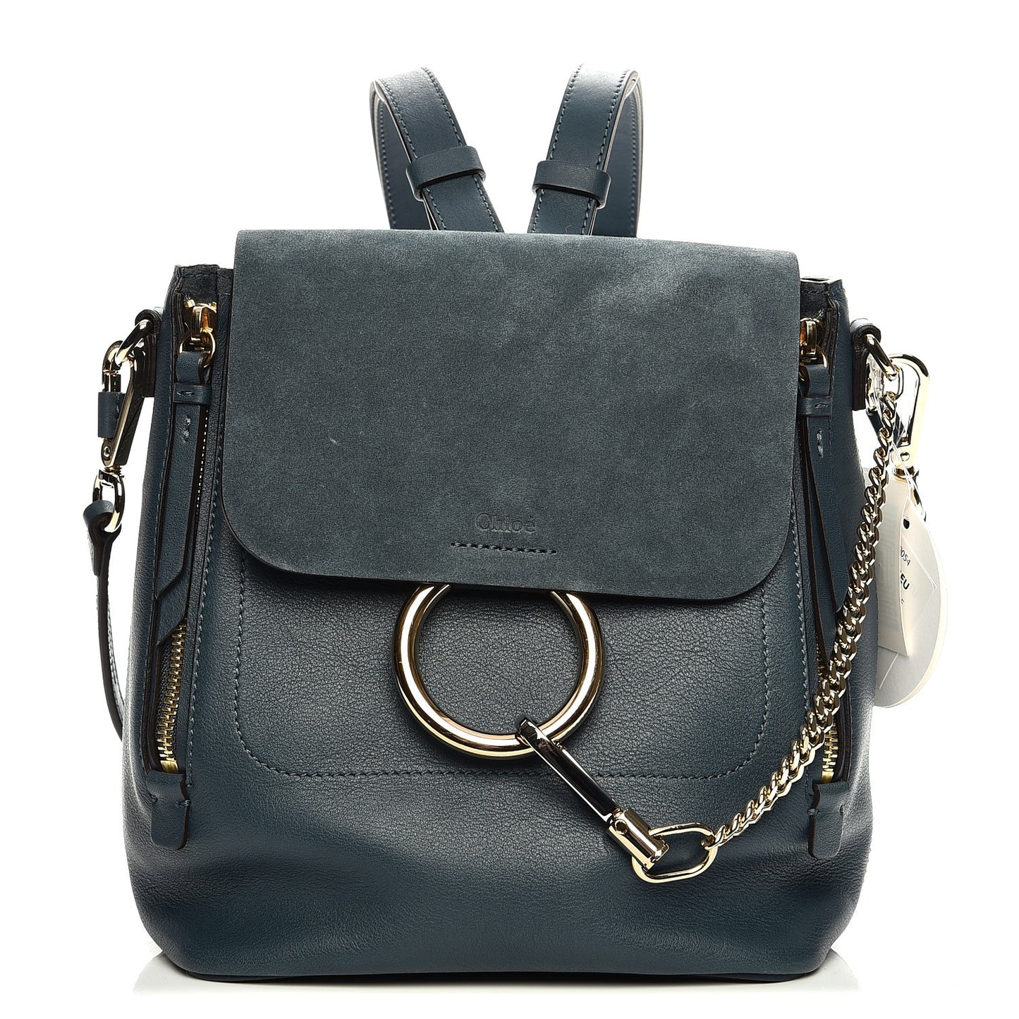Suede Calfskin Small Faye Backpack Silver Blue