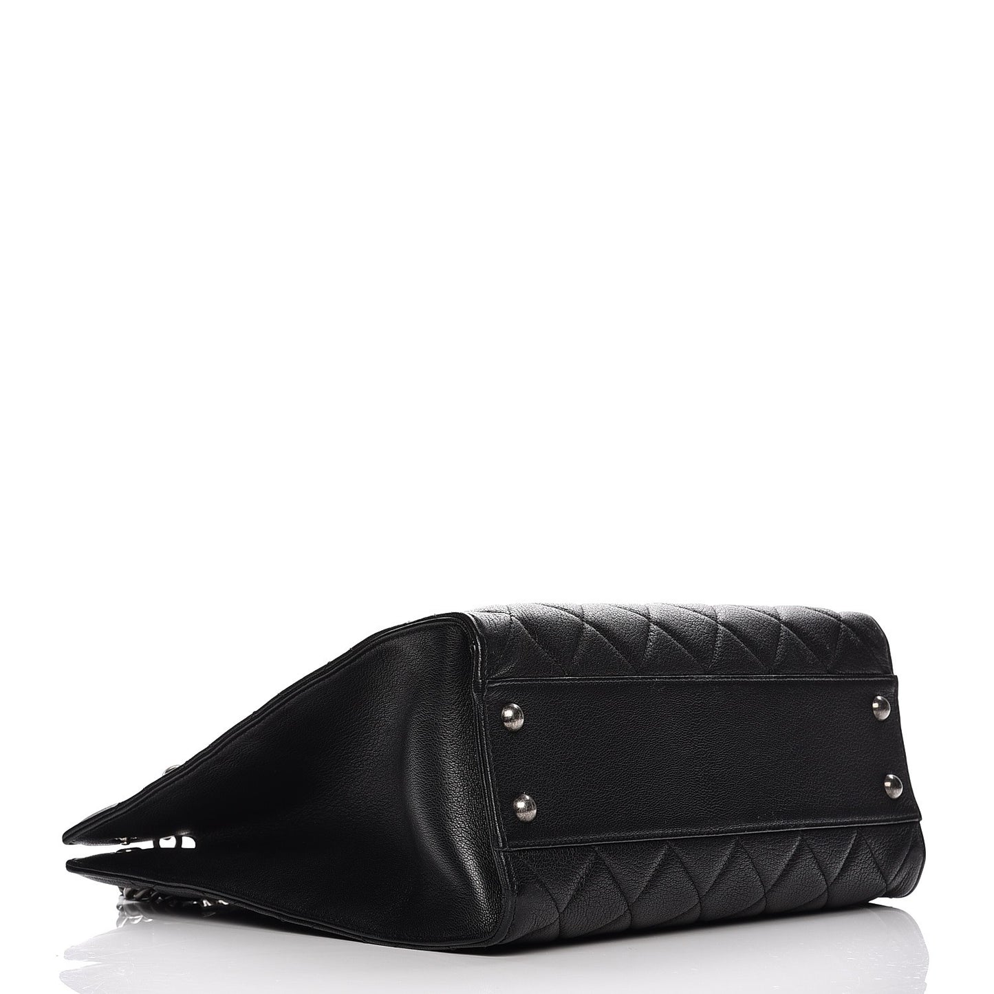 Goatskin Quilted Small Perfect Edge Shopping Tote Black