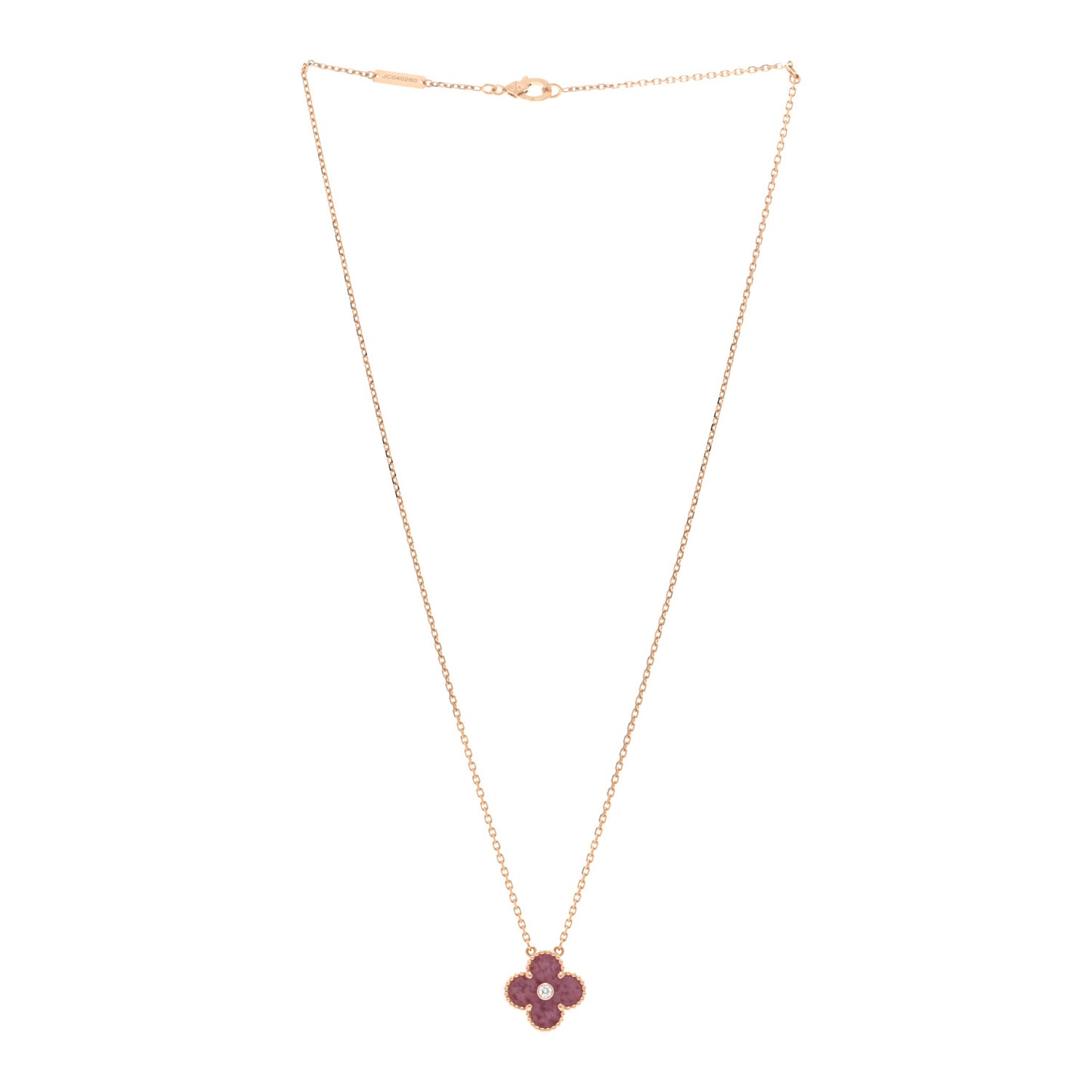 18K Rose Gold Diamond Rhodonite Vintage Alhambra Pendant Necklace