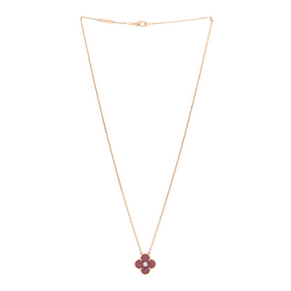 Van Cleef & Arpels 18K Rose Gold Diamond Rhodonite Vintage Alhambra Pendant Necklace 3 of 5