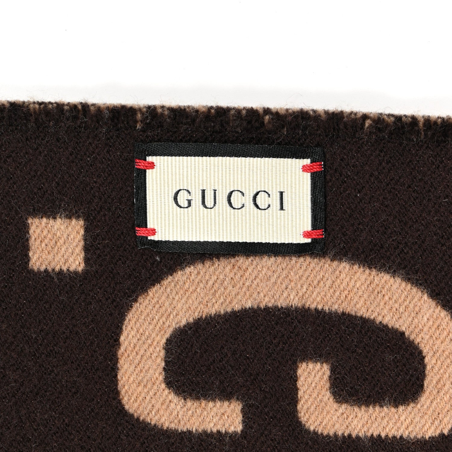 Gucci Wool Silk Monogram Jumbo GG Freedom Scarf Dark Brown Beige 3 of 4