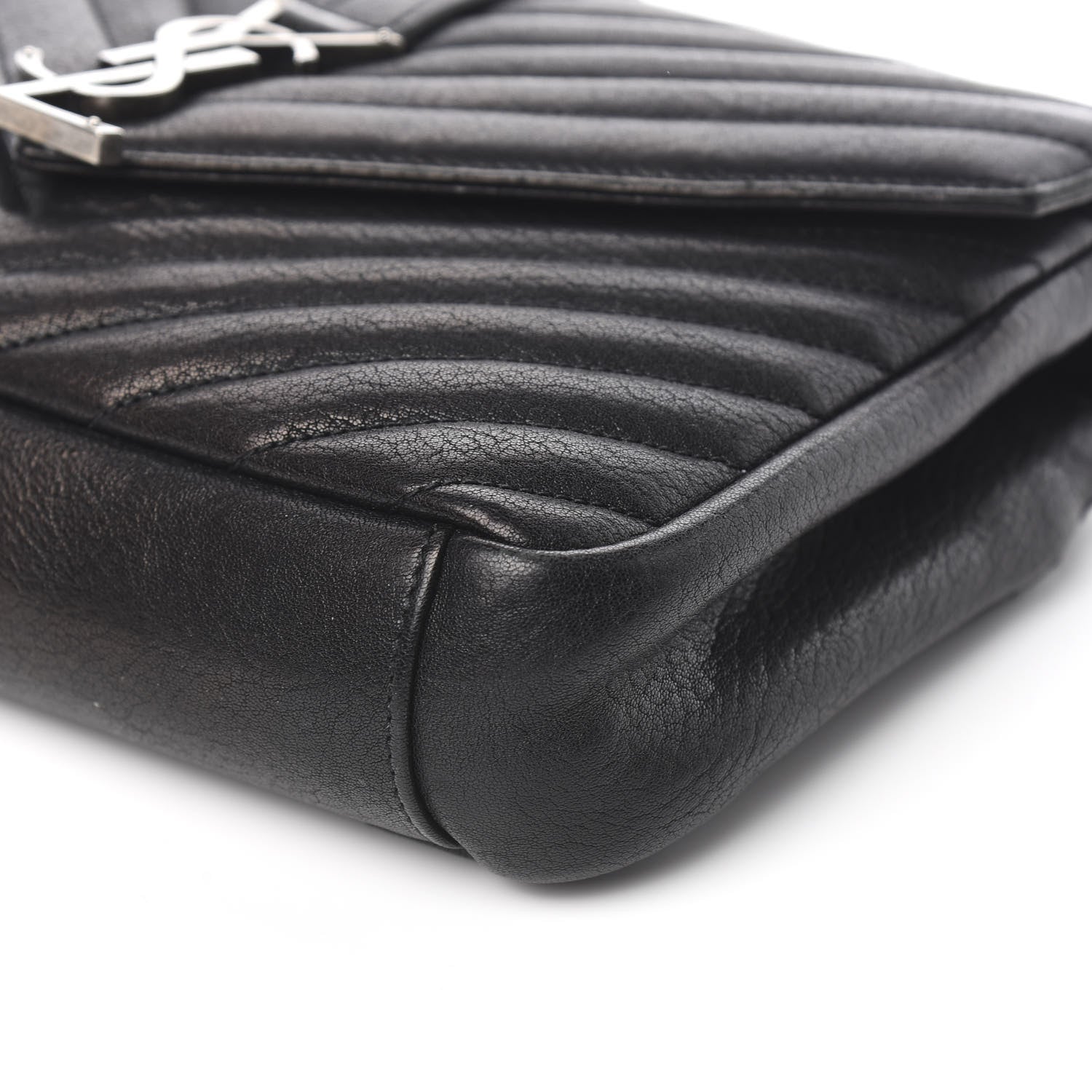 Saint Laurent Sheepskin Matelasse Chevron Monogram Medium College Bag Black 10 of 11