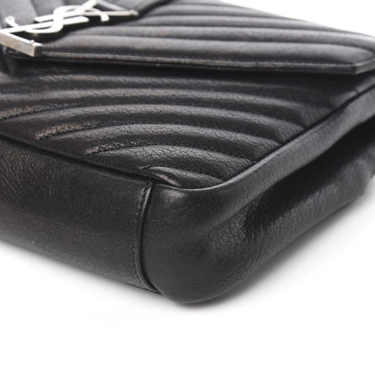 Saint Laurent Sheepskin Matelasse Chevron Monogram Medium College Bag Black 10 of 11