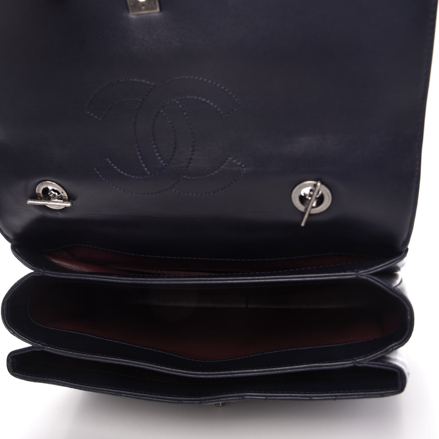 Lambskin Quilted Large Trendy CC Flap Dual Handle Bag Navy