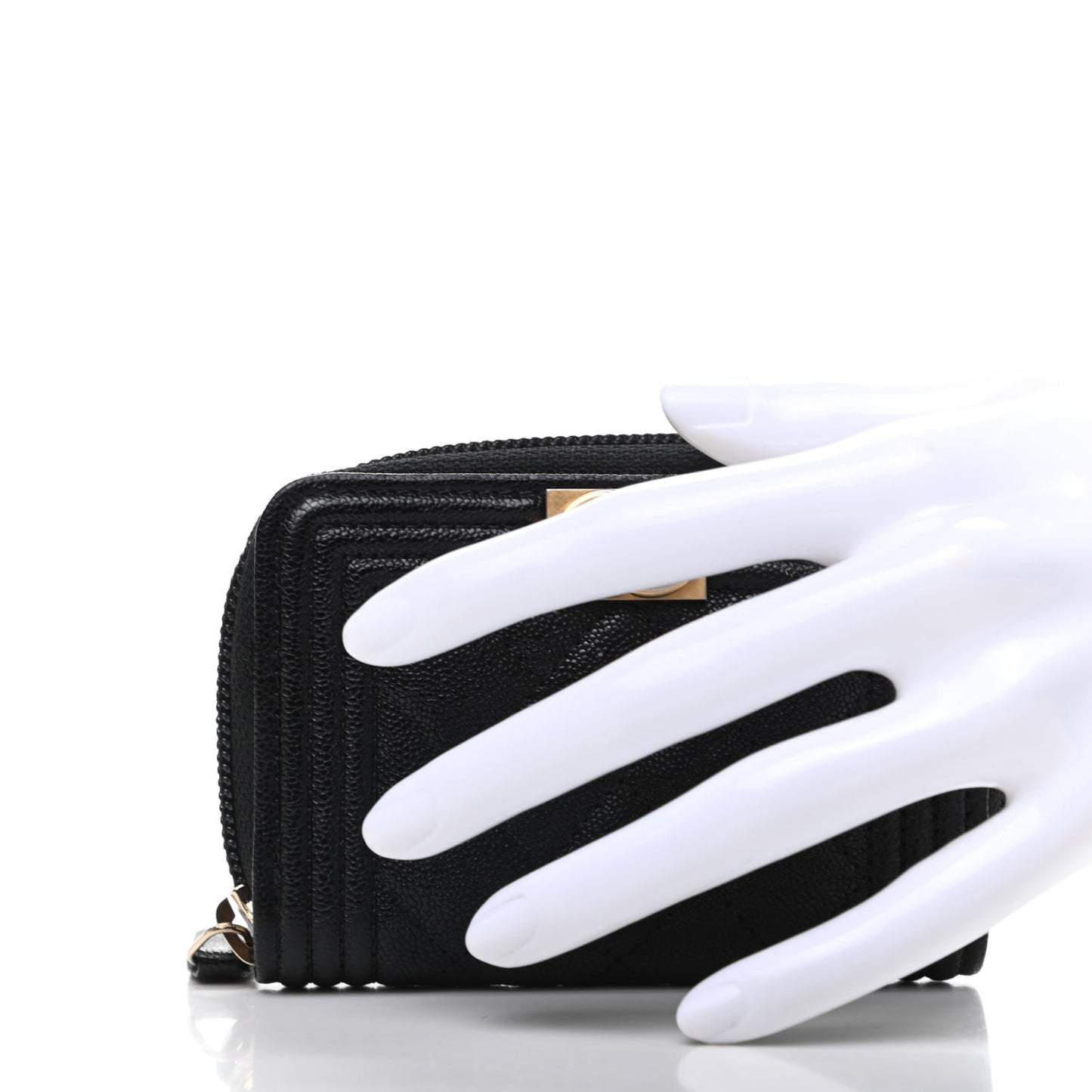 Caviar Quilted Boy Zip Around Coin Purse Wallet Black