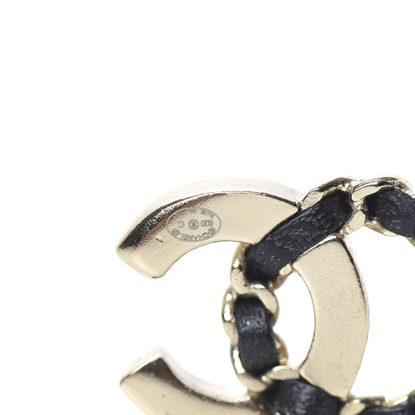 Crystal Baguette Lambskin Chain CC Vintage Allure Stud Earrings Black Gold