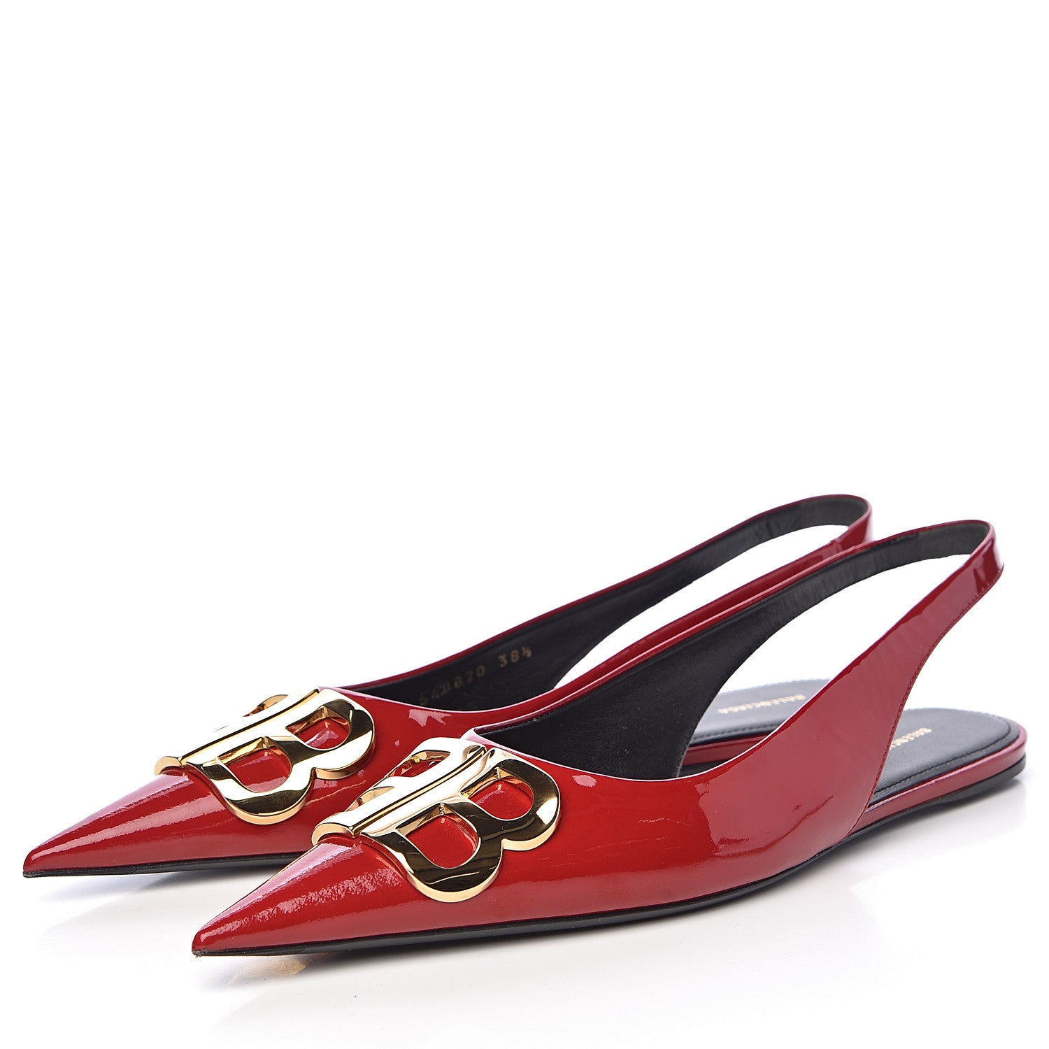 Balenciaga Patent BB Knife Pointy Toe Slingback Flats 38.5 Rouge Cardinal 3 of 10