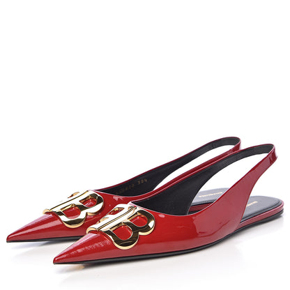 Balenciaga Patent BB Knife Pointy Toe Slingback Flats 38.5 Rouge Cardinal 3 of 10