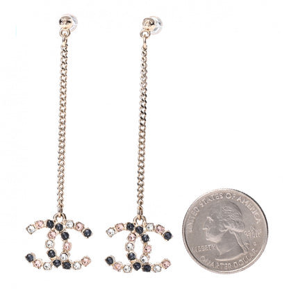 Chanel Crystal CC Drop Earrings Pink Grey Gold 2 of 3