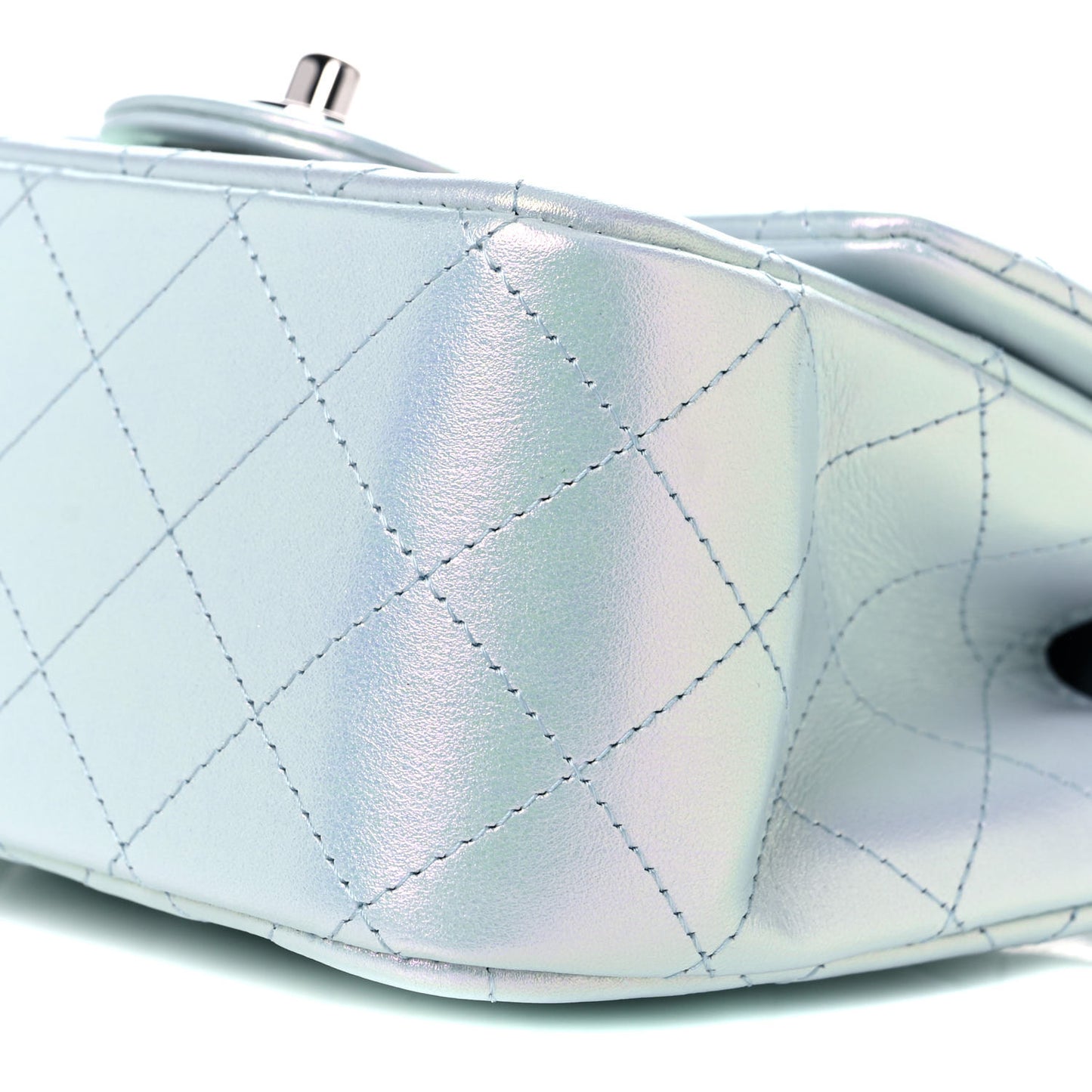 Iridescent Lambskin Quilted Mini Square Flap Light Blue