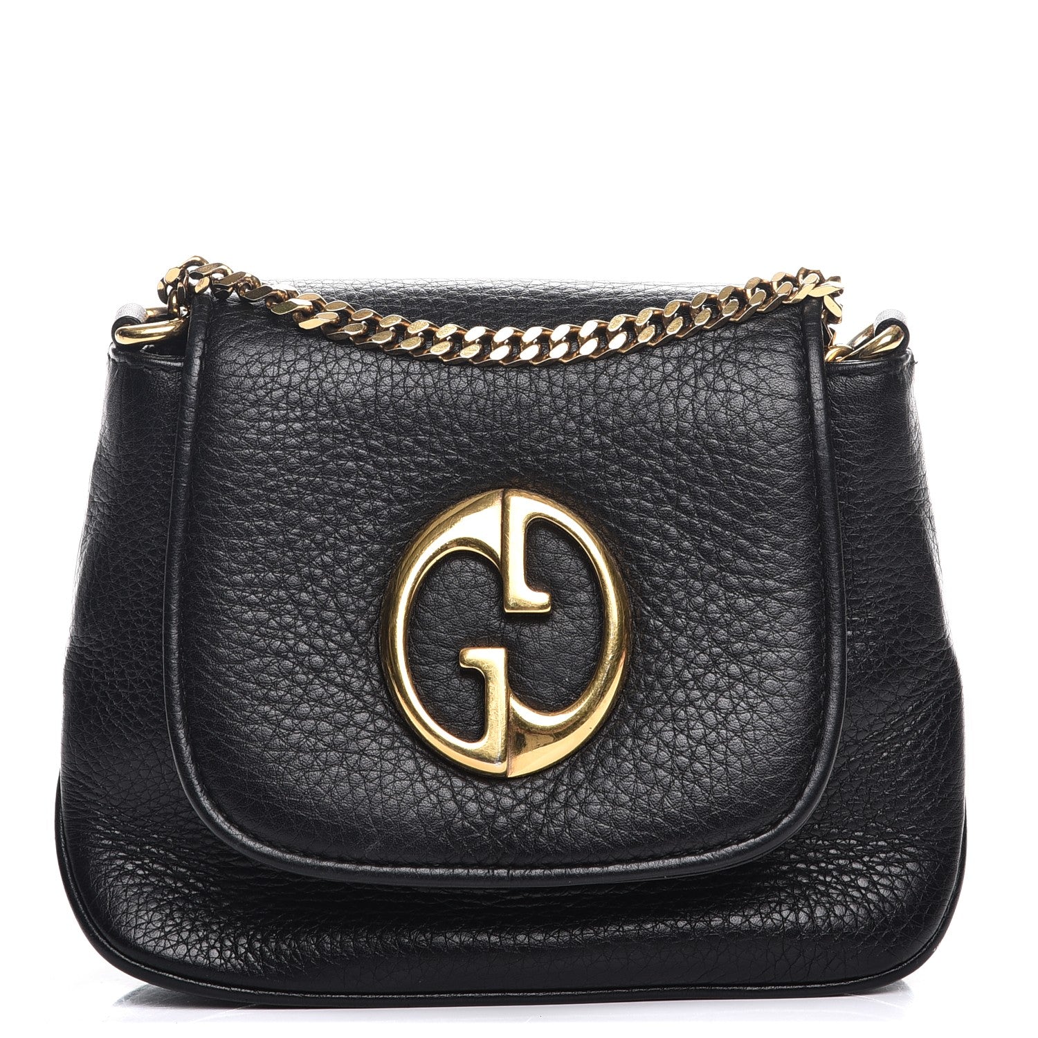 Gucci Pebbled Calfskin Small 1973 Chain Shoulder Bag Black 1 of 9