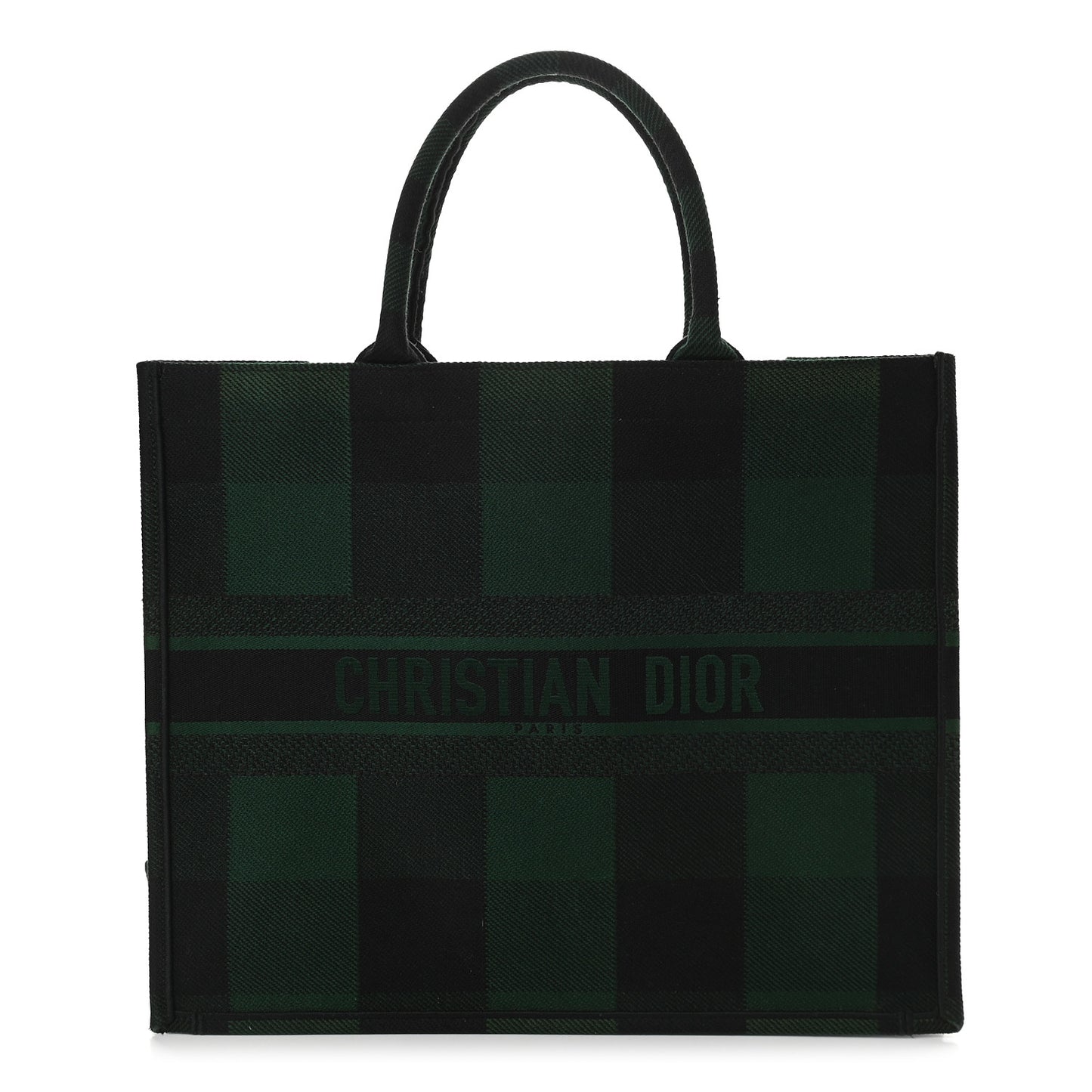 Canvas Embroidered Checkered Book Tote Black Green