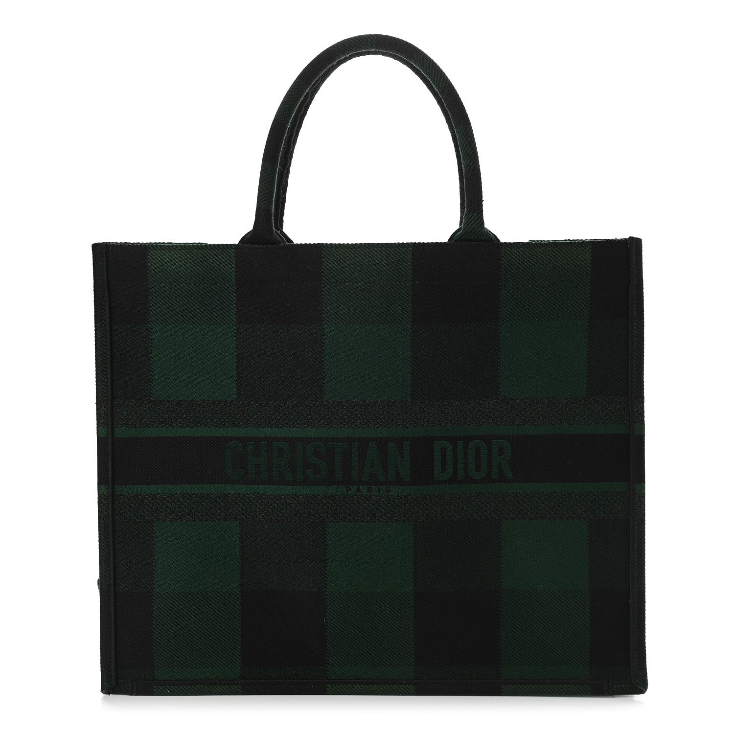 Christian Dior Canvas Embroidered Checkered Book Tote Black Green 1 of 11