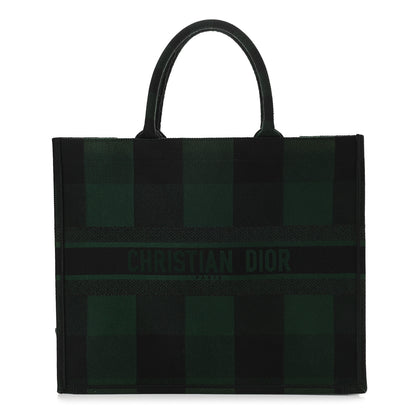 Christian Dior Canvas Embroidered Checkered Book Tote Black Green 1 of 11