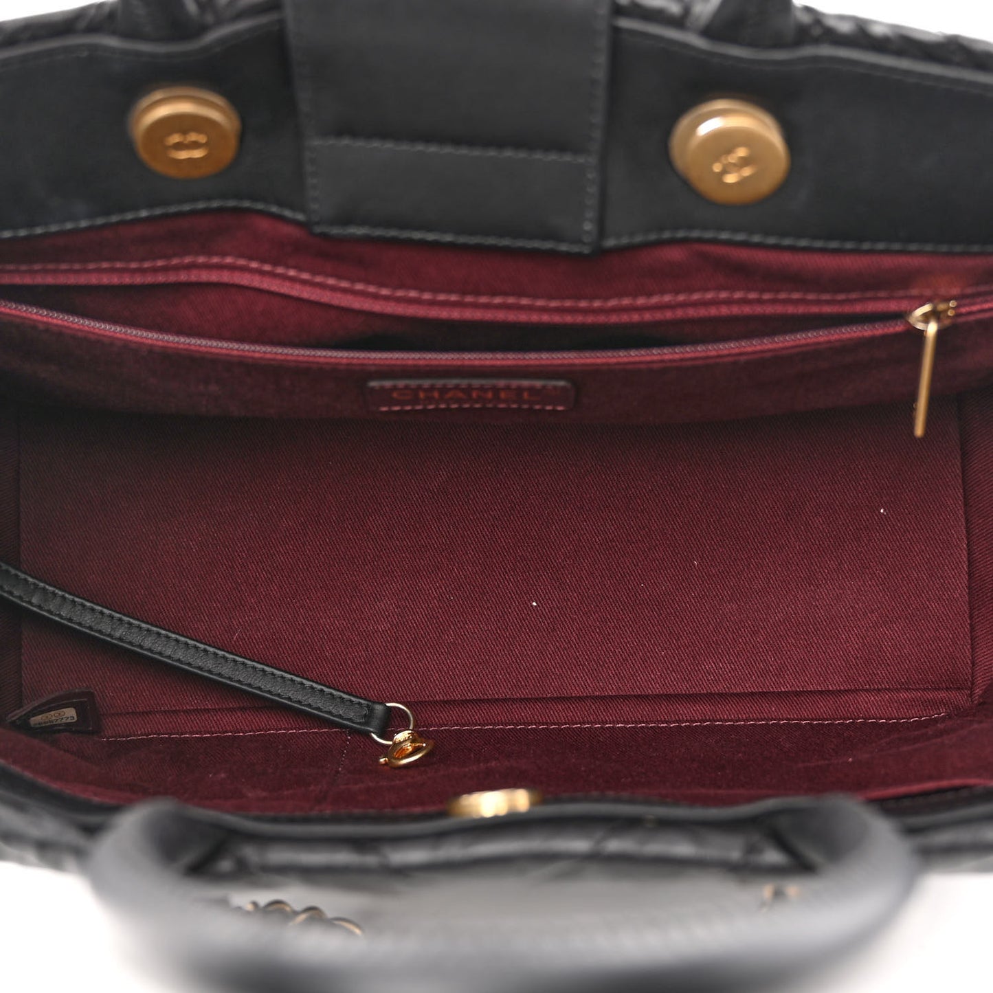 Aged Calfskin Chevron Coco Handle Shopping Tote Black