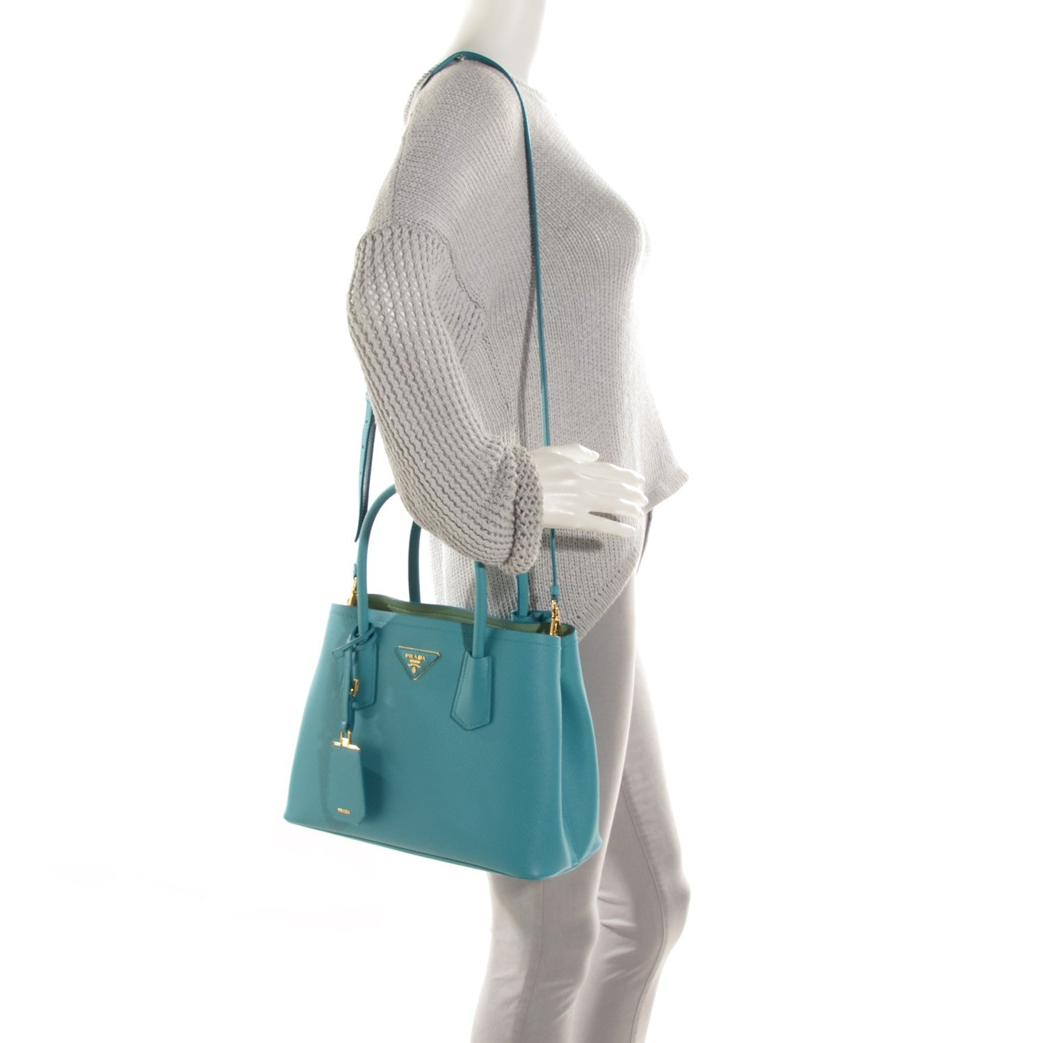 Prada Saffiano Cuir Small Double Bag Turchese Acquamarina 2 of 9