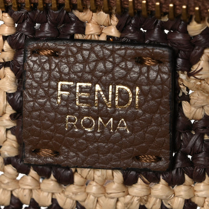 Fendi Raffia Cuoio Romano FF Crochet Mini Roll Tote  Natural Gianduia 6 of 13