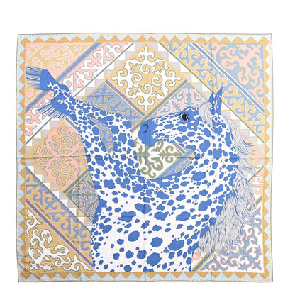 Hermes Cashmere Silk Appaloosa Des Steppes Shawl 140 Gris Chine Bleu Rosi 1 of 7