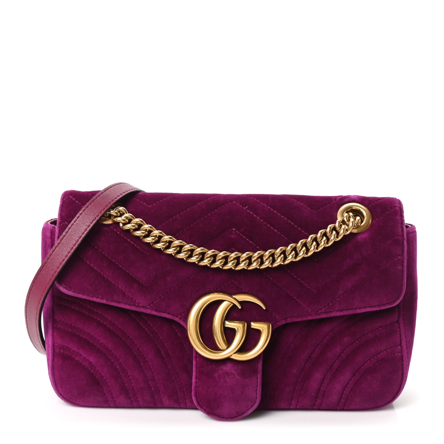 Gucci Velvet Matelasse Small GG Marmont Shoulder Bag Fuchsia Violet Cyclamen 1 of 10