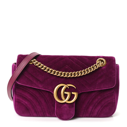Gucci Velvet Matelasse Small GG Marmont Shoulder Bag Fuchsia Violet Cyclamen 1 of 10